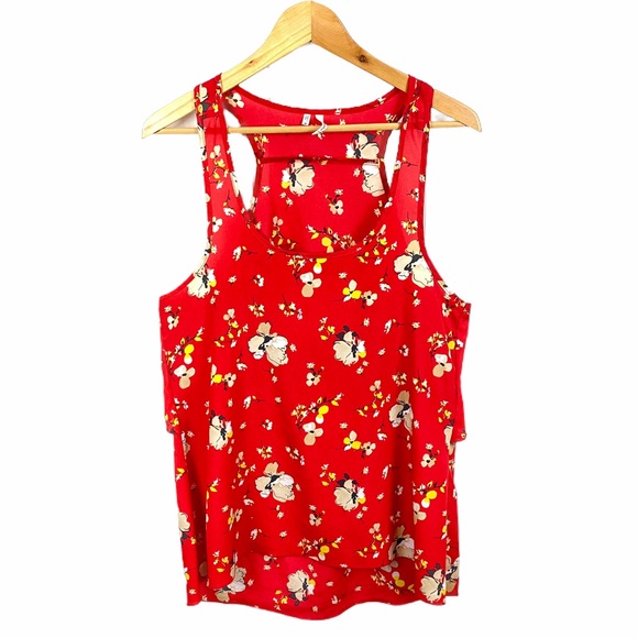 Studio Y Red Ruffle Floral Keyhole Back Chiffon Sleeveless Blouse Tank Top Red M - Picture 9 of 9